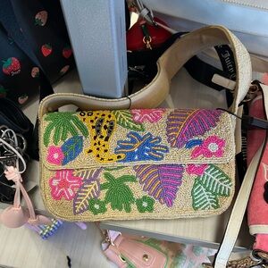 Women’s Colorful Cream Leopard Floral Jungle Beaded Hand Bag - America & Beyond
